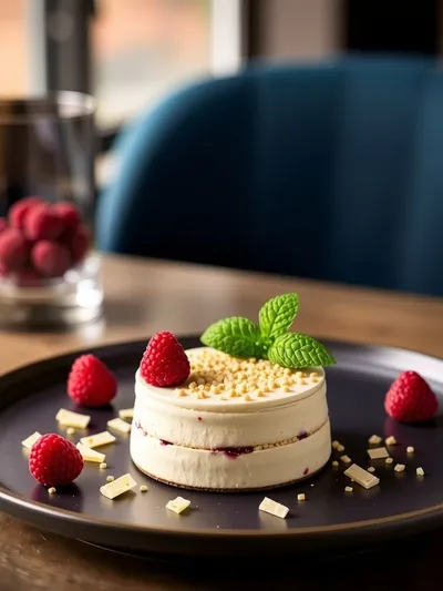 Bavarois Framboise with White Chocolate Crisp - ready to serve