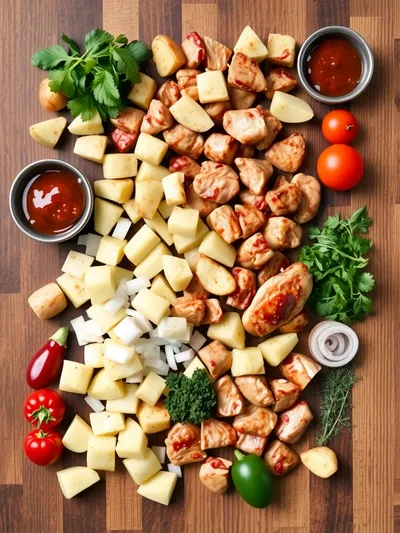 BBQ Chicken Potato Skillet - ingredients preparation