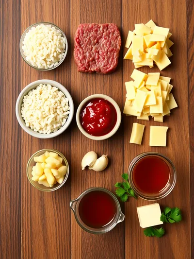 Cheesy Ground Beef and Rice Casserole - ingredients preparation