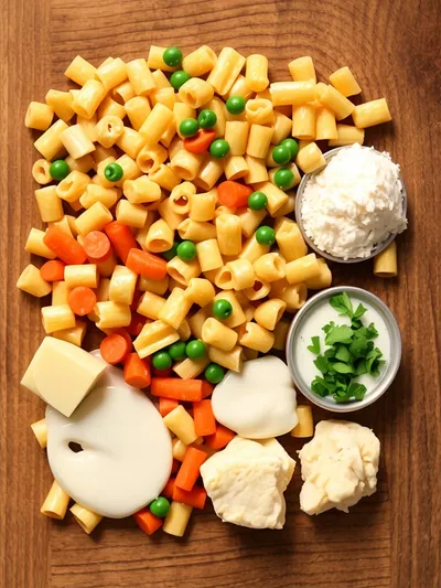 Classic Chicken Pot Pie Pasta Recipe - ingredients preparation