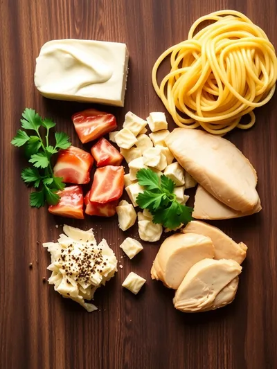 Cream Cheese Turkey Bacon Chicken Pasta - ingredients preparation