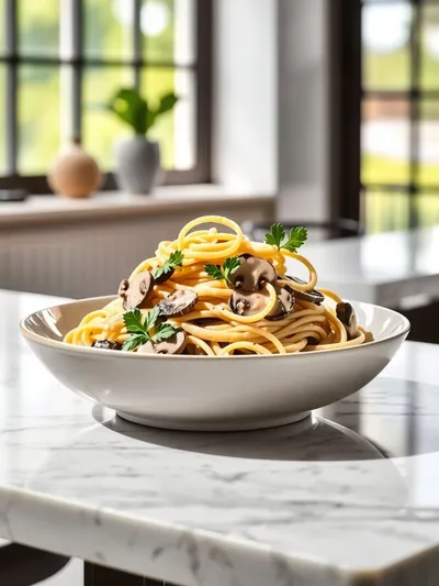 Creamy Lemon Mushroom Pasta - ready to serve