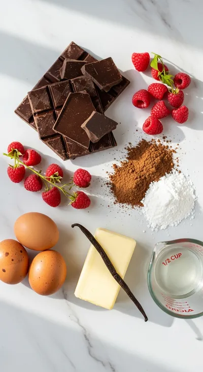 Dark Chocolate Raspberry Mousse Cake - ingredients preparation