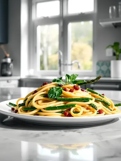 Fettuccine with Spinach and Asparagus