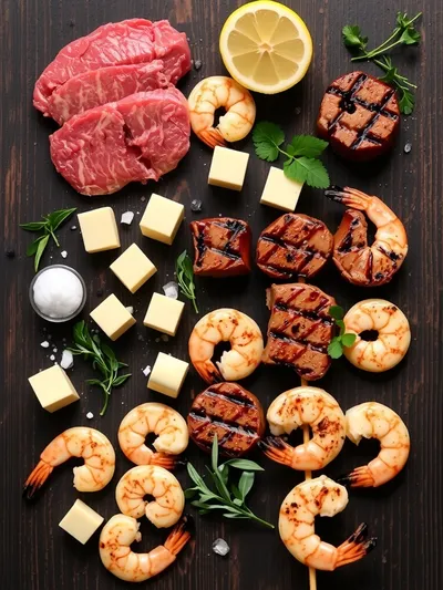 Grilled Steak and Shrimp Skewers with Garlic Butter - ingredients preparation