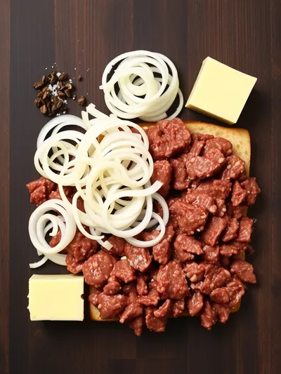 Ground Beef Philly Cheesesteak - ingredients preparation