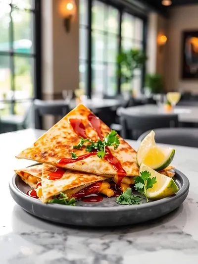 Hot Honey BBQ Chicken Quesadillas - ready to serve