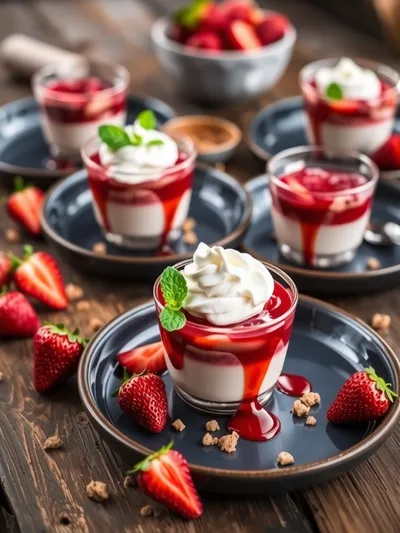 Layered Strawberry Yogurt Mousse Cups - ready to serve