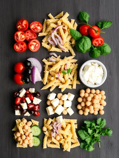 Mediterranean High Protein Pasta Salad – No Mayo - ingredients preparation