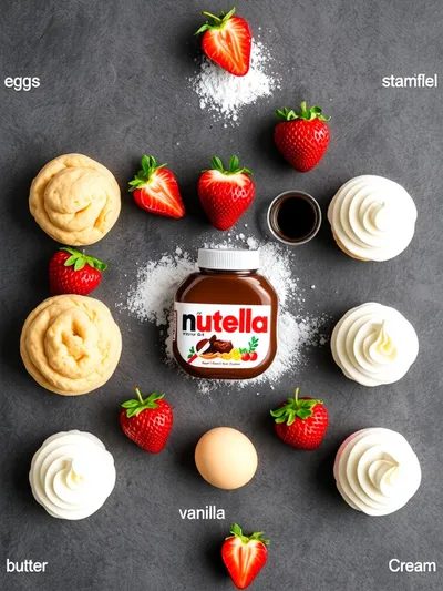 Nutella Strawberries and Cream Puffs - ingredients preparation