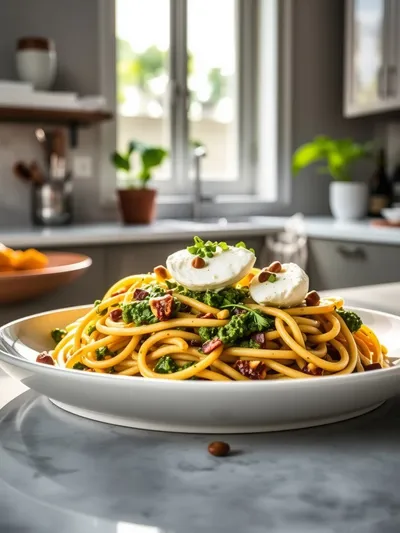 Pistachio Pesto Pasta with Burrata