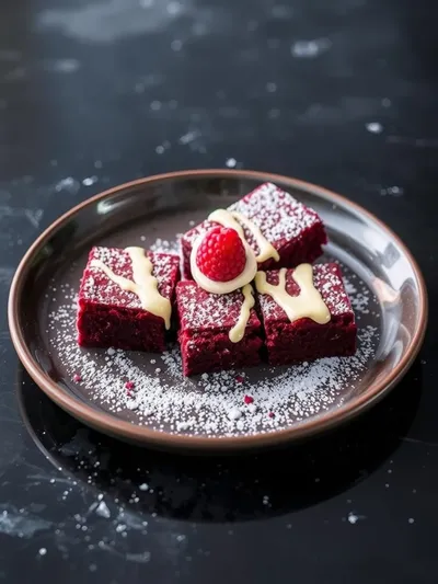 Red Velvet Brownies - ready to serve