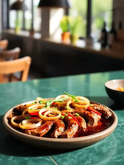 Sizzling Chinese Pepper Steak with Onions - ready to serve