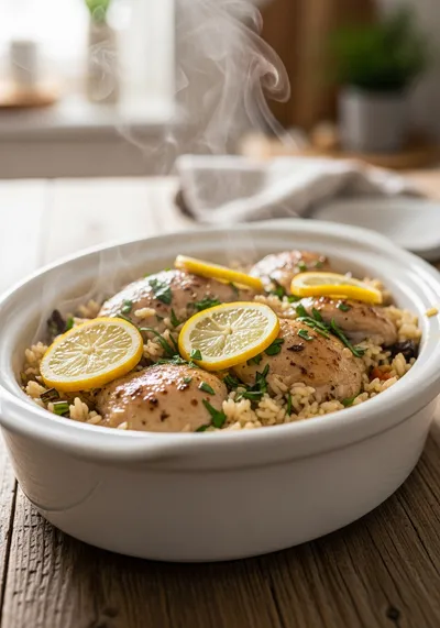 Slow Cooker Lemon Herb Chicken and Rice