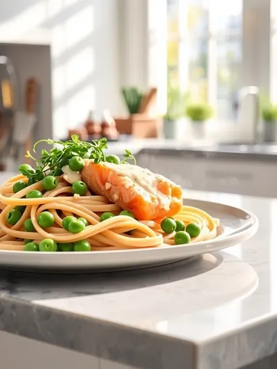 Smoked Salmon Pasta With Cream Sauce And Peas