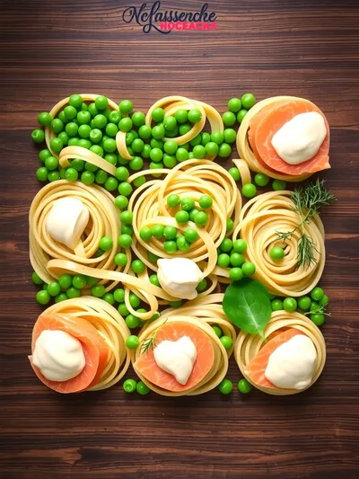 Smoked Salmon Pasta With Cream Sauce And Peas - ingredients preparation