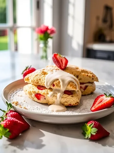 Quick Strawberry Vanilla Bean Scones - ready to serve