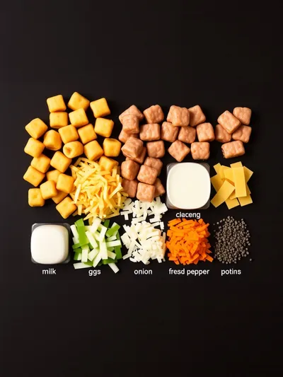 Tater Tot Sausage Breakfast Casserole - ingredients preparation