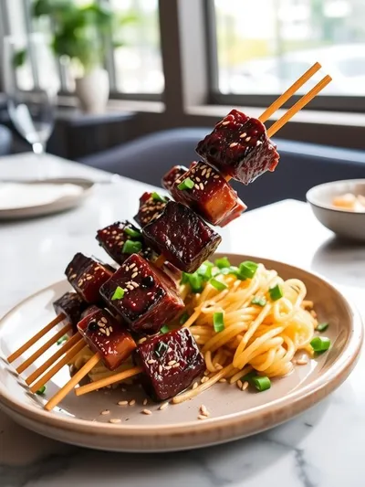 Teriyaki Sesame Beef Skewers - cooking process