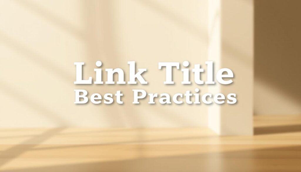 A minimalist, elegant composition showcasing "Link Title Best Practices" in a refined, typographic style. The foreground features a clean, bold sans-serif title rendered in a warm, understated palette, floating against a softly blurred background of abstract geometric shapes and subtle textures, conveying a sense of balance, hierarchy, and deliberate design. Soft, directional lighting casts gentle shadows, adding depth and dimensionality to the overall scene. The overall mood is one of simplicity, professionalism, and contemporary sophistication.