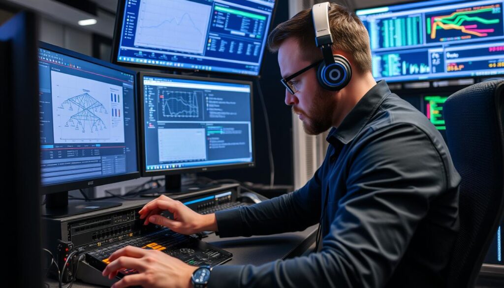 A network engineer configuring a network device
