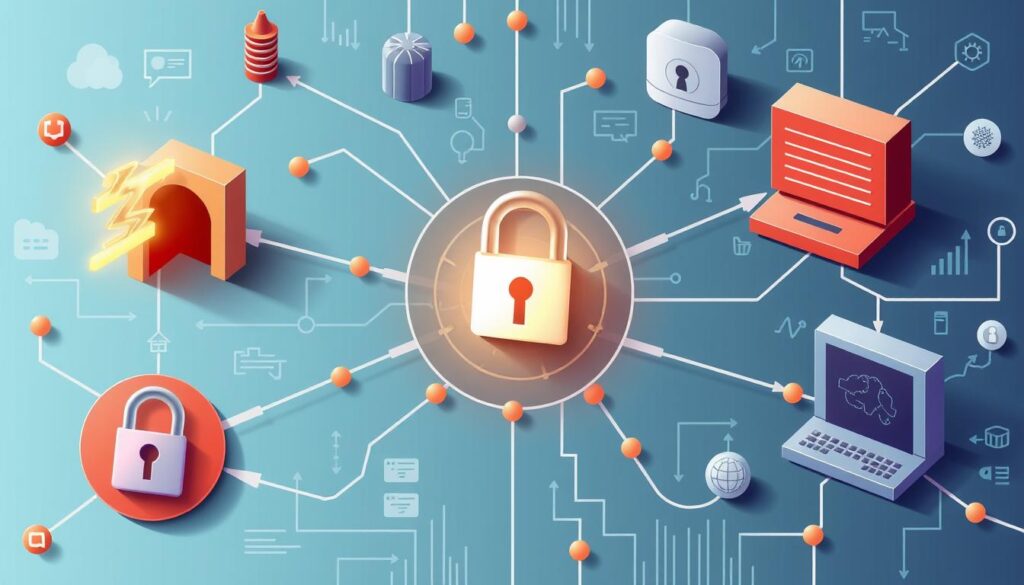 An image depicting network security concepts, including firewalls and intrusion detection systems.