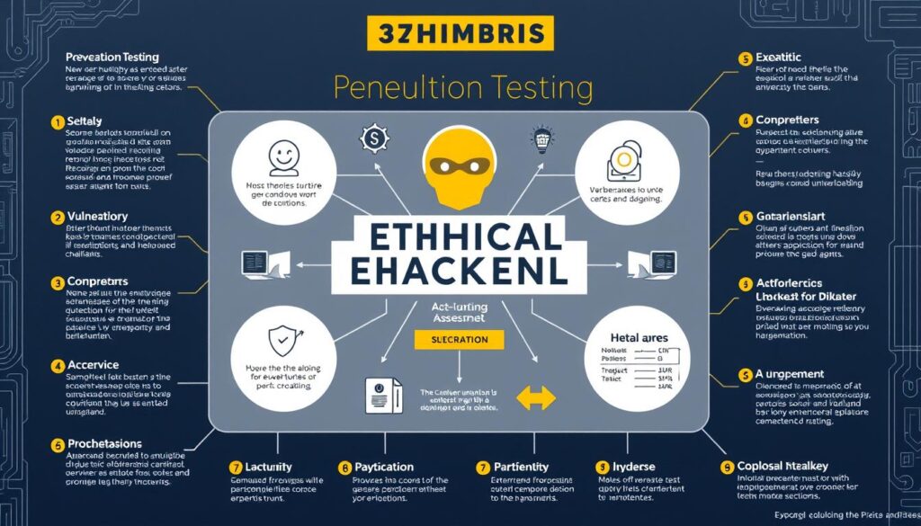 An image illustrating ethical hacking concepts, including penetration testing and vulnerability assessment.