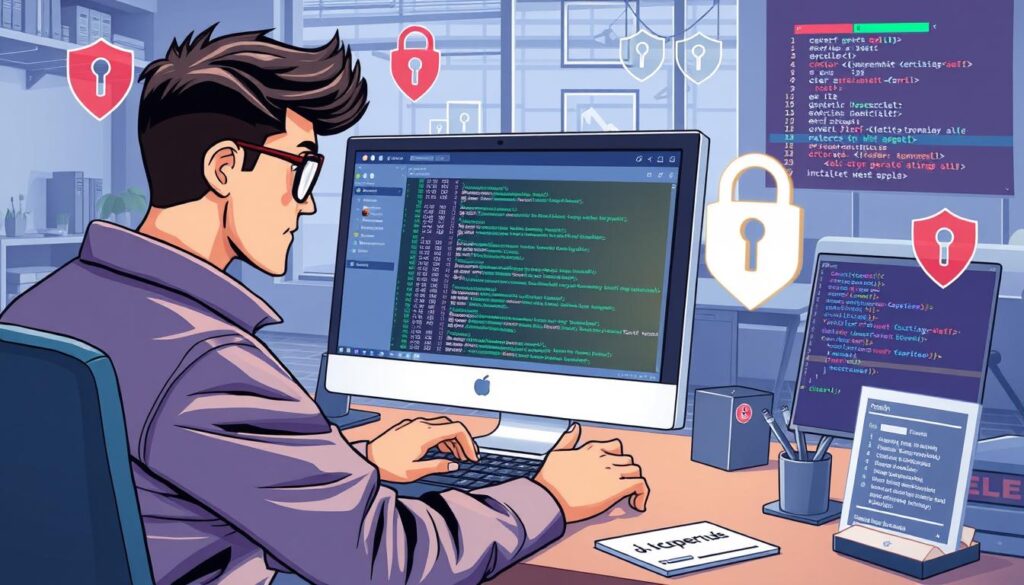 An image of a cybersecurity professional using Wireshark to analyze network traffic