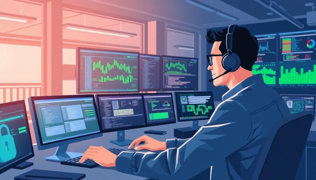 An image representing a cybersecurity analyst using Splunk for threat detection and incident response