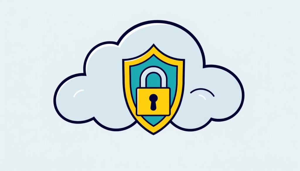 An image representing cloud security, such as a cloud with a shield or a lock.