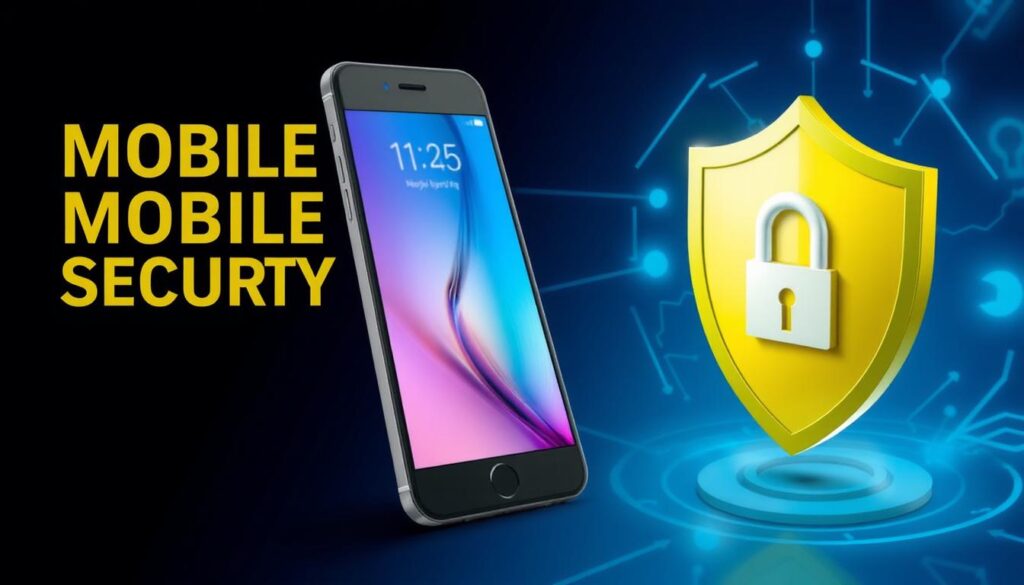 An image representing mobile security, featuring a smartphone with a shield or lock icon.
