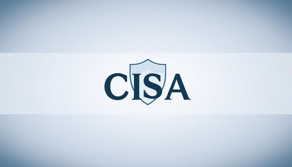 Crisp, high-resolution image of the official CISA logo - the Cybersecurity and Infrastructure Security Agency. The logo is prominently displayed in the center against a clean, professional background. The image has a strong, authoritative presence with a focus on the shield symbol and agency name. Subtle gradients and lighting lend depth and dimensionality to the logo. The overall tone is one of security, reliability, and government authority. The image is captured at a slight angle to create visual interest, with a clean, minimalist aesthetic suitable for use in a published article.