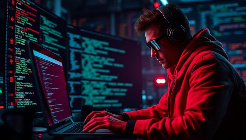 Generate an image of a cybersecurity professional using Ruby for penetration testing.