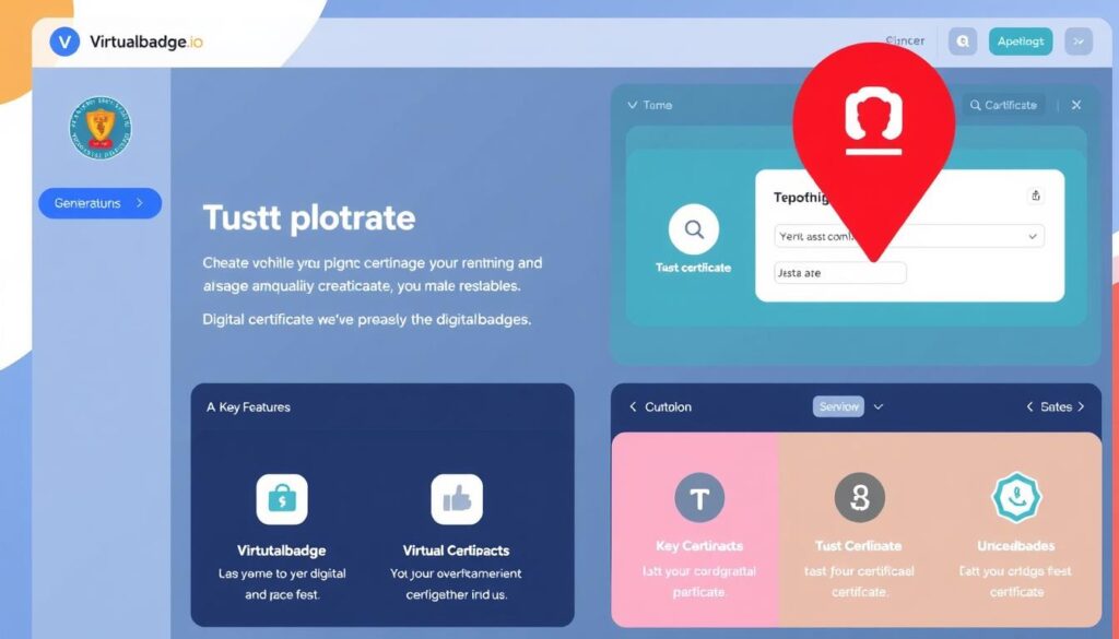 Generate an image of a user dashboard on Virtualbadge.io, showcasing the digital certificate creation process.