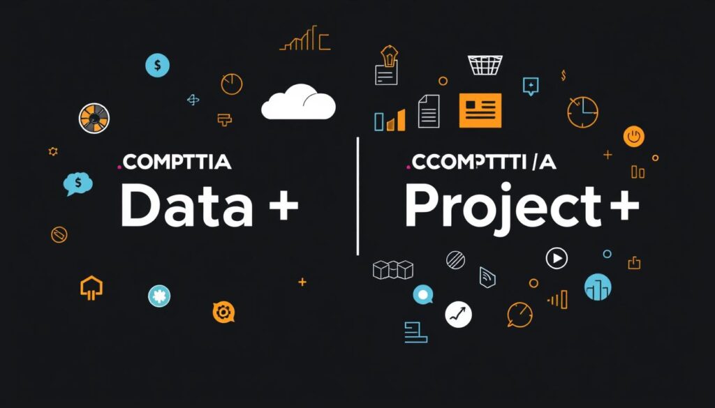 Generate an image representing CompTIA Data+ and Project+ certifications.