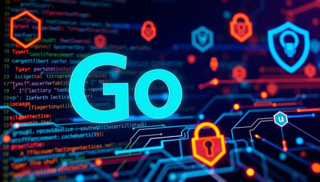 Generate an image representing Go programming for cybersecurity