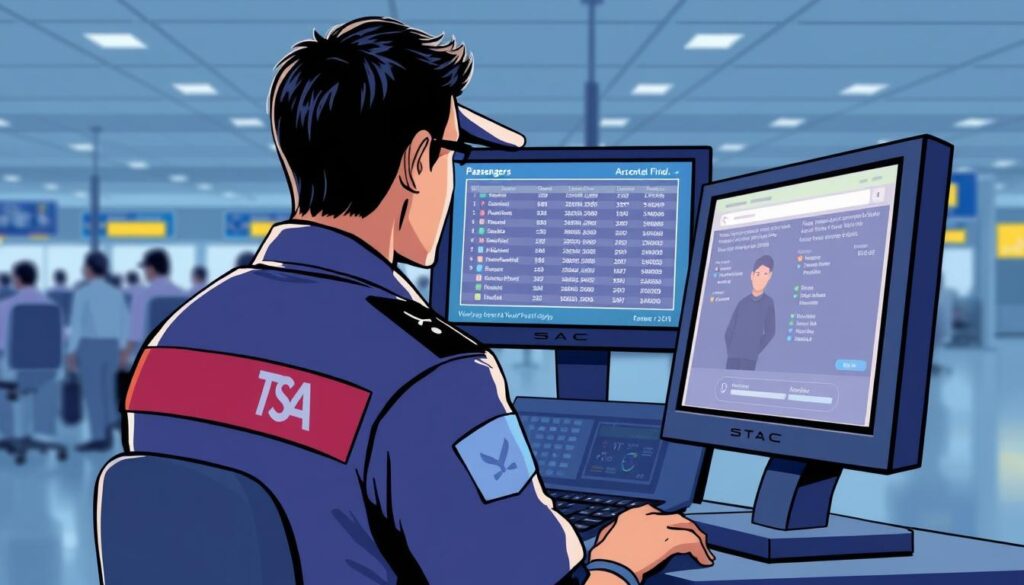 Image of a TSA agent reviewing passenger information on a computer screen