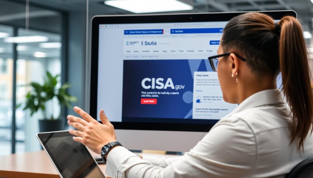 Image of a business professional navigating the CISA .gov website
