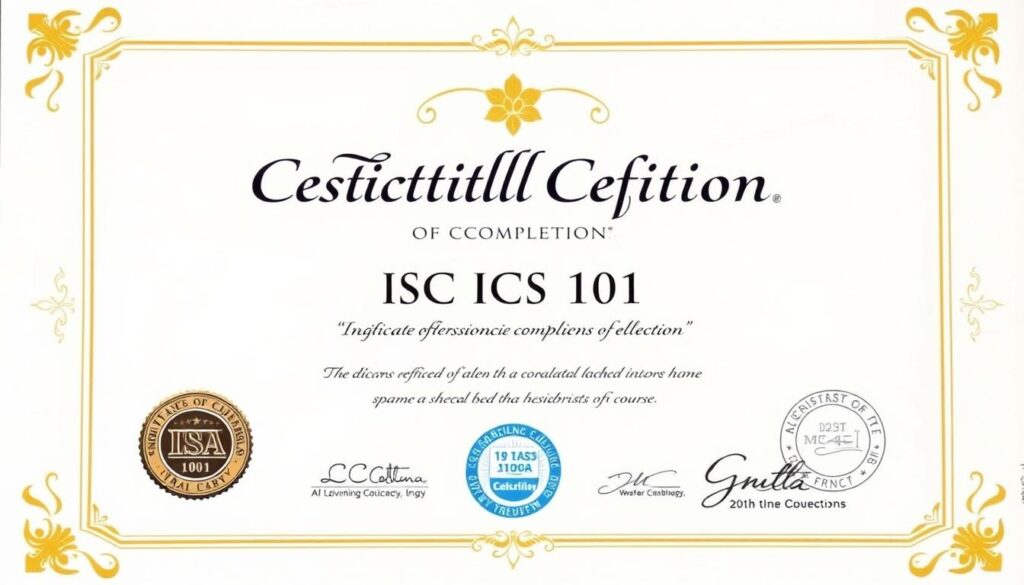 Image of a certificate of completion for the CISA ICS 101 course