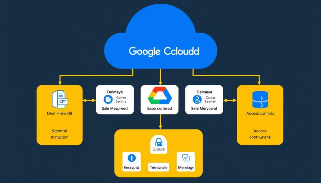 Image of a cloud security architecture diagram with a Google Cloud logo, highlighting the focus on cloud cybersecurity.