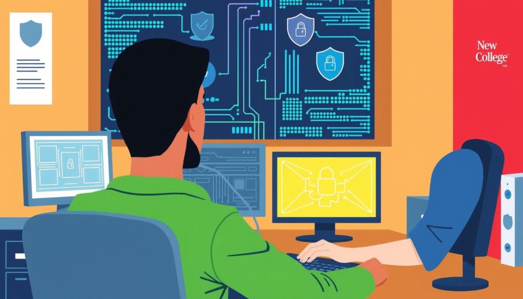 Image of a cyber security expert working on a computer at New College Swindon
