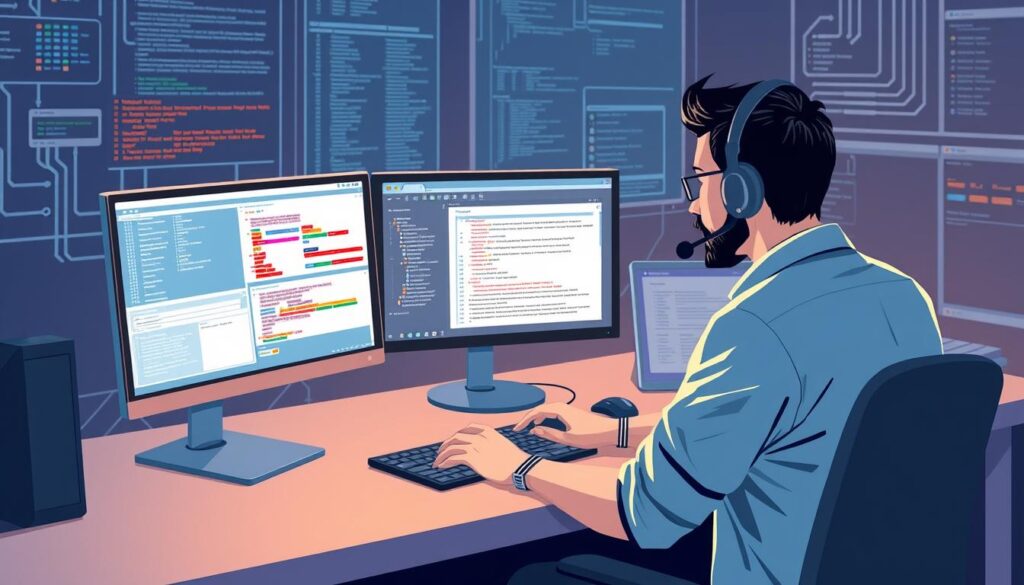 Image of a cybersecurity professional working on a computer with incident response software.