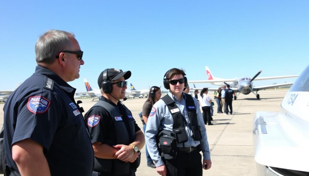 Image of a flight training session with a TSA official observing