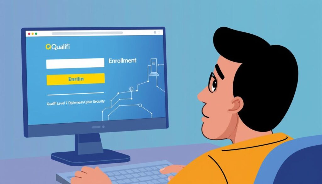 Image of a person enrolling online for the Qualifi Level 7 Diploma in Cyber Security