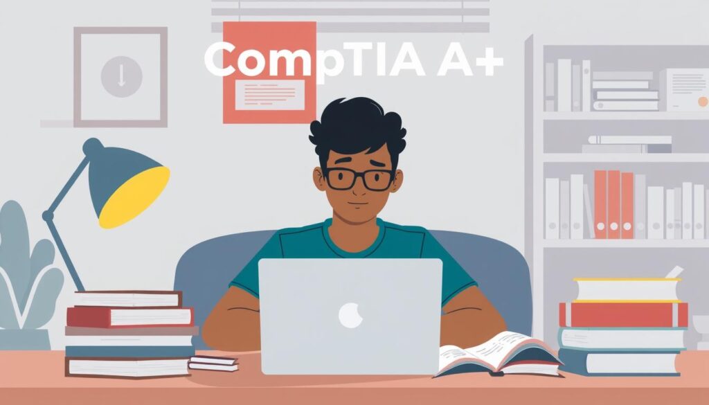 Image of a person studying for CompTIA A+ certification on Coursera