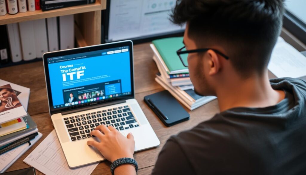 Image of a person studying for CompTIA ITF+ certification on Coursera