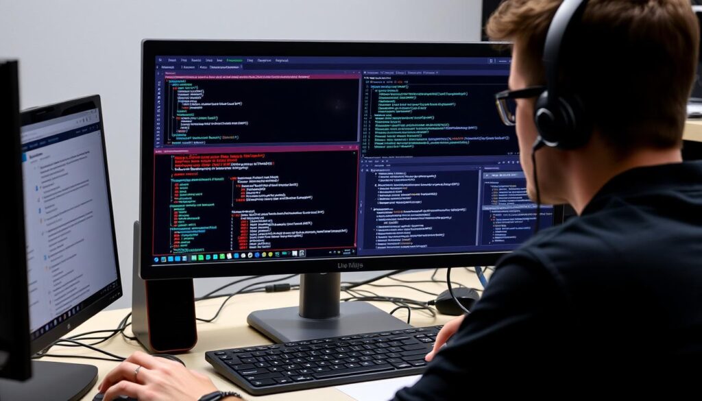 Image of a person taking the CEH Practical exam on a computer with various hacking tools and virtual machines open.