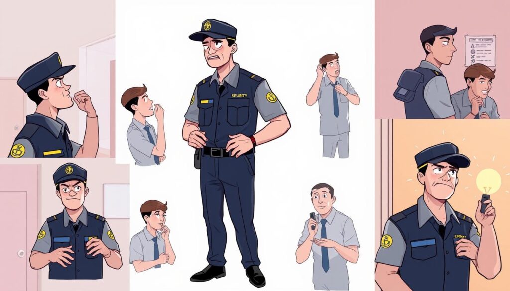 Image of a security guard in different states
