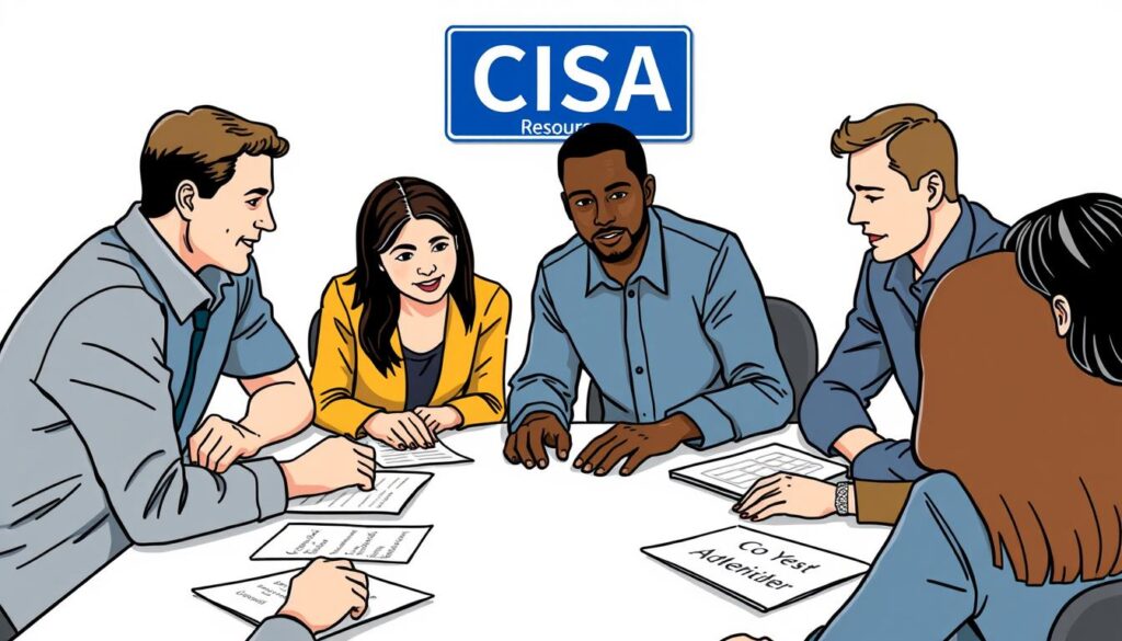 Image of a team conducting a tabletop exercise with CISA resources