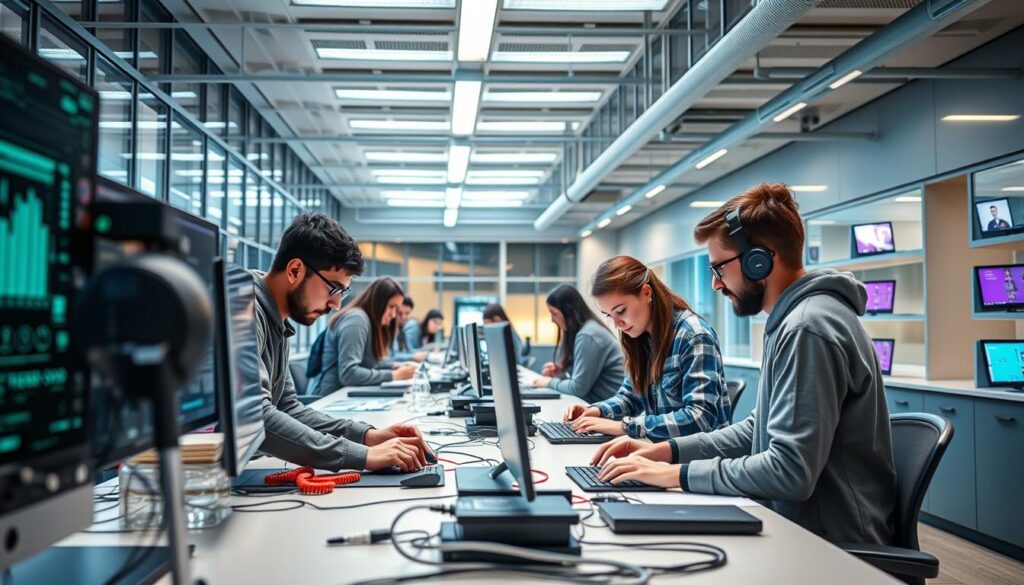 Image of a university campus with a cybersecurity lab